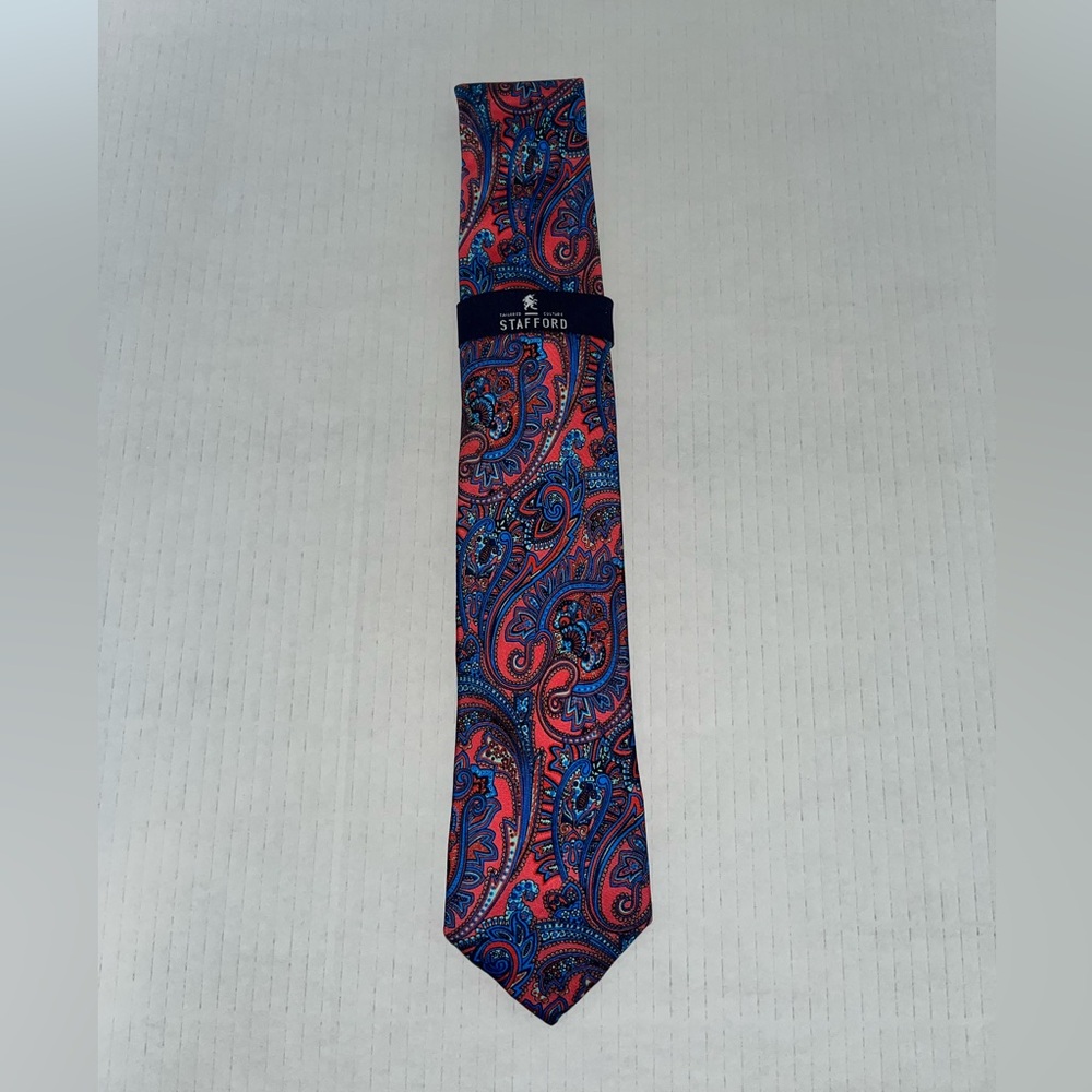 NWT Stafford Coral and Blue Paisley Men's Neck Tie Made In USA